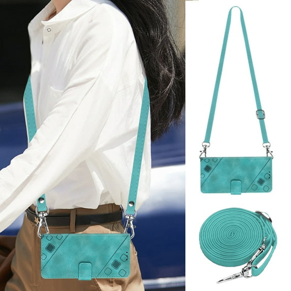 Wallet Case for iPhone 11, Skin-Friendly PU Leather Shoulder Strap Lanyard Crossbody Magnetic Clasp Flip Folio Cover with Card Slots Holder Kickstand Shockproof Case for iPhone 11,Green