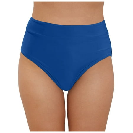 TOWED22 Women High Waisted Cheeky Bikini Bottoms Tummy Control Scrunch Swim Bottom Only-Dark Blue M