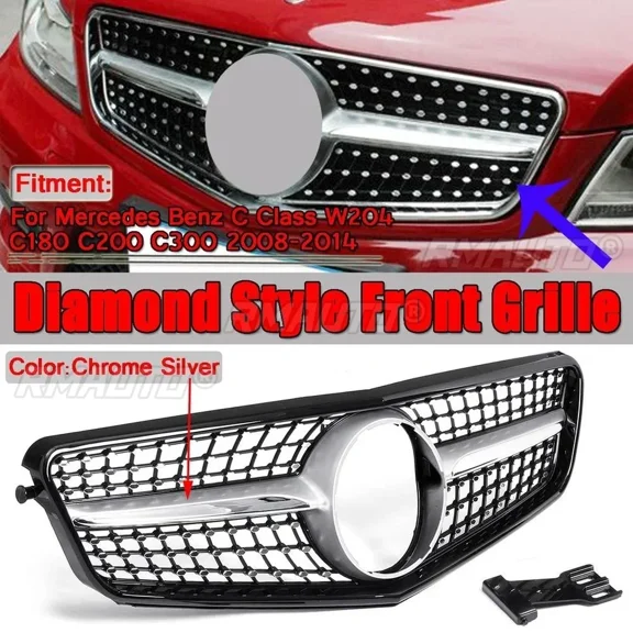 Chrome Diamond Style Car Front Bumper Grille Racing Grills For Mercedes Benz W204 C180 C200 C300 2008-2014 Car Accessories