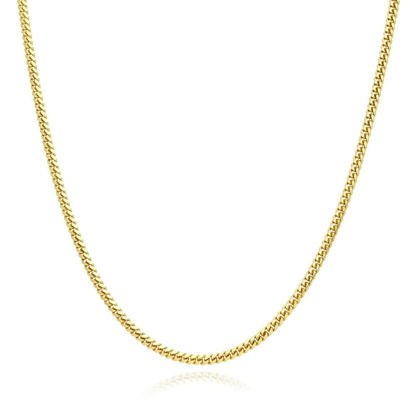 Solid 14K Yellow Gold Over Silver 2mm Miami Cuban Chain Necklace 16"-30"