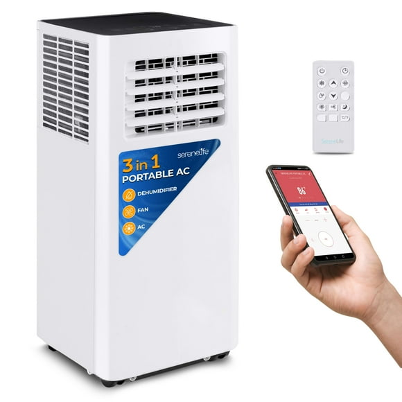SereneLife SLPAC805W.6 Aire acondicionado portátil, unidad de refrigeración compacta para el hogar con deshumidificador integrado y modos de ventilador, incluye kit de montaje en ventana (8000 BTU), c