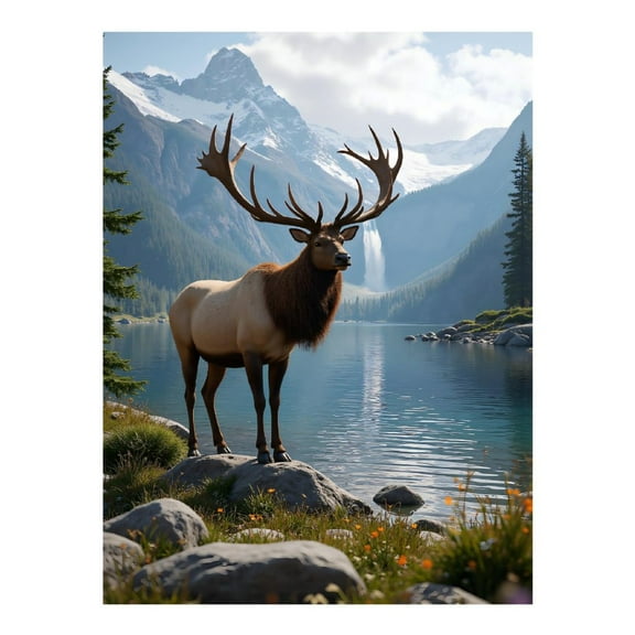 Diamond Art Kits for Adults, Majestic Elk Mountain Lake Scene 5D Diamond Painting Kits for Adults Beginners, DIY Full Drill Diamond Painting, Gem Art and Crafts 12x16