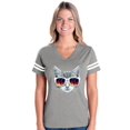 thumbnail image 1 of Womens Kitty with Sunglasses Football V-Neck T-Shirt, 1 of 5