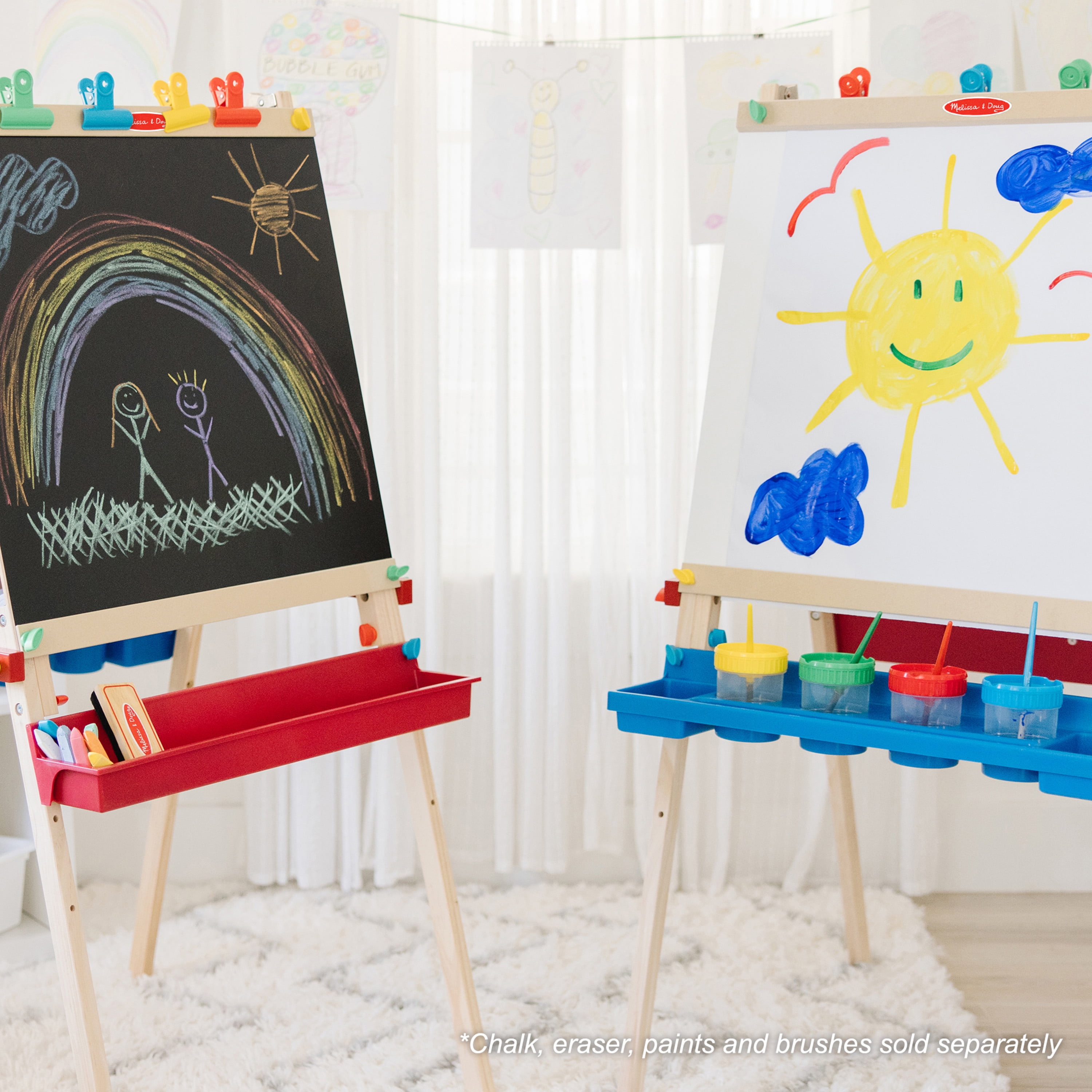 Melissa  Doug Deluxe Standing Art Easel Dry-Erase Board, Chalkboard,  Paper Roller