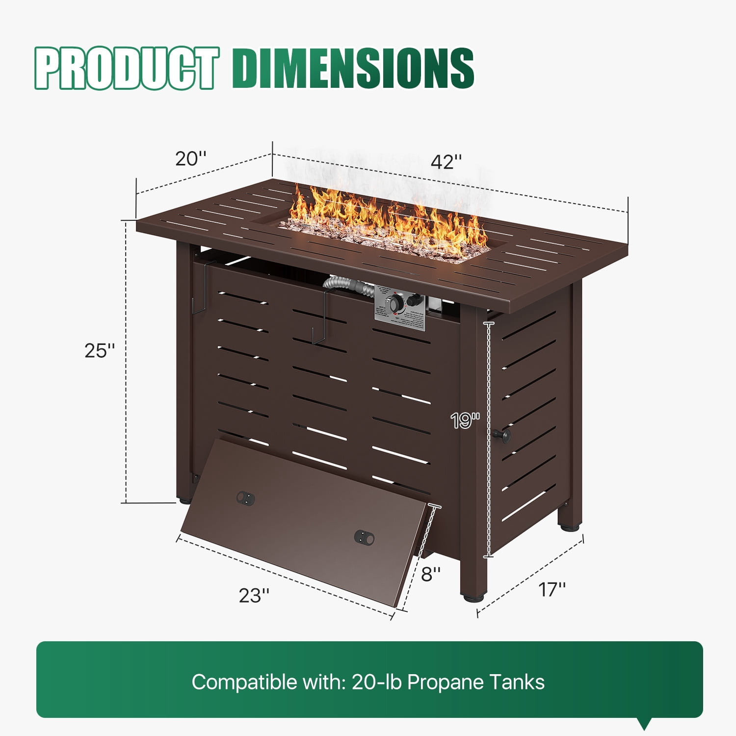 Sunmthink 42" Propane Fire Pit Table 50,000 BTU Steel Gas Fire Table with Waterproof Cover,Brown