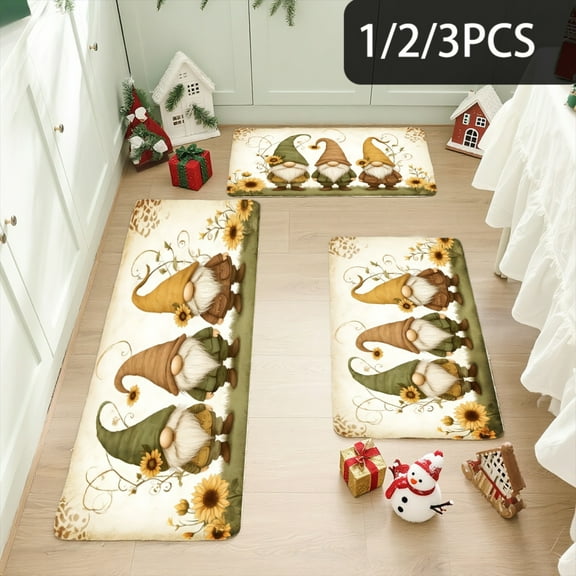 3PCS Kitchen Mat set,Welcome Door Flannel Rug,Home Decor for Front Door,Kitchen, Bathroom,Gnome Sunflower Pumpkin And Leaves ,Gifts for family and friends.