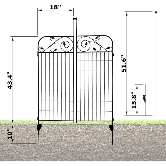 Black Coated Steel Decorative Garden Fence Gate with 8 Leaves, 44x36 Inches