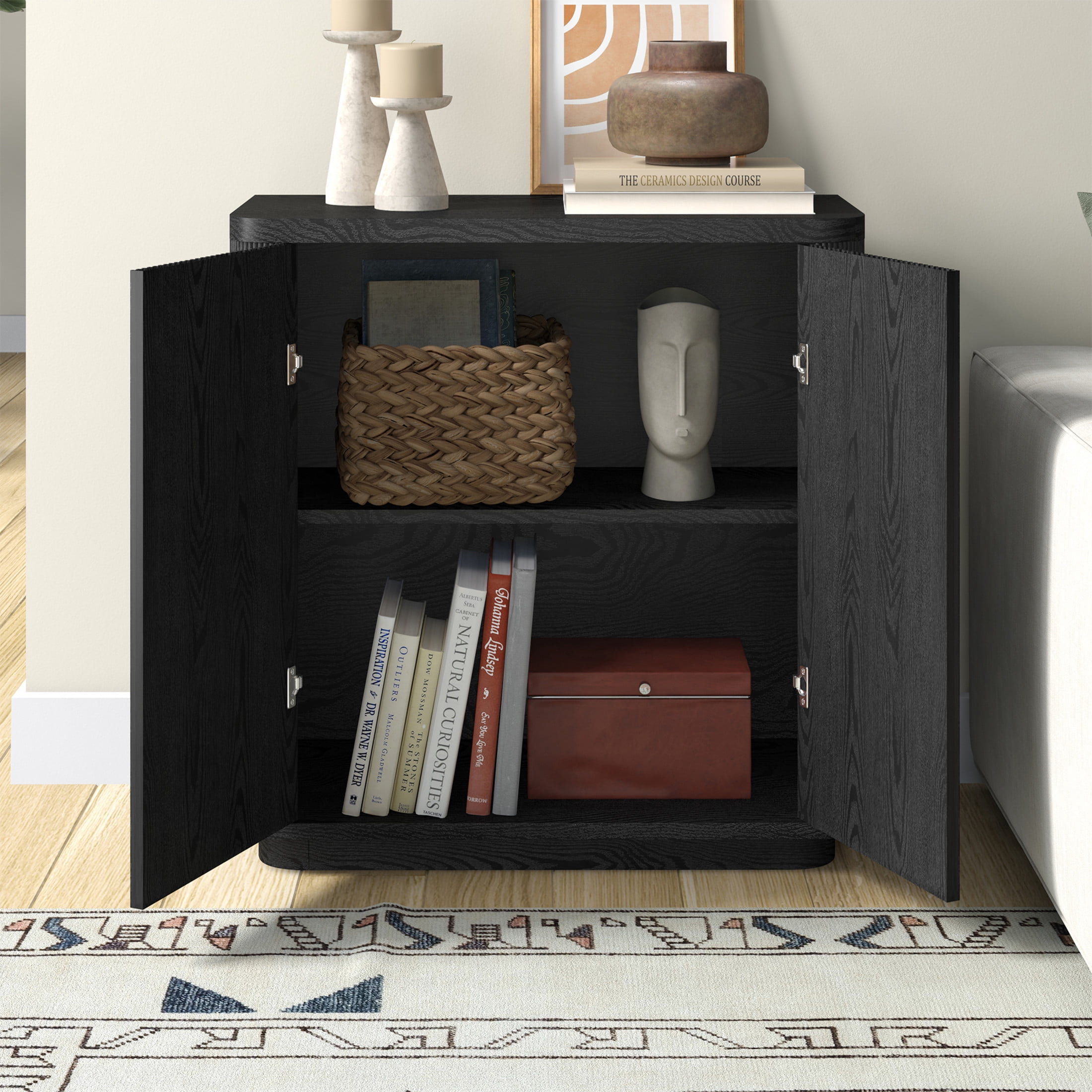 Evelyn&Zoe Modern/Contemporary 32" Wide Black Grain Accent Cabinet