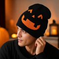 thumbnail image 4 of 22IN Halloween Pumpkin Knit Hat, Jack‑O‑Lantern Skull Cap, Warm Fall Winter Costume Accessory for Men Women Halloween Party &Daily Wear,N, 4 of 6