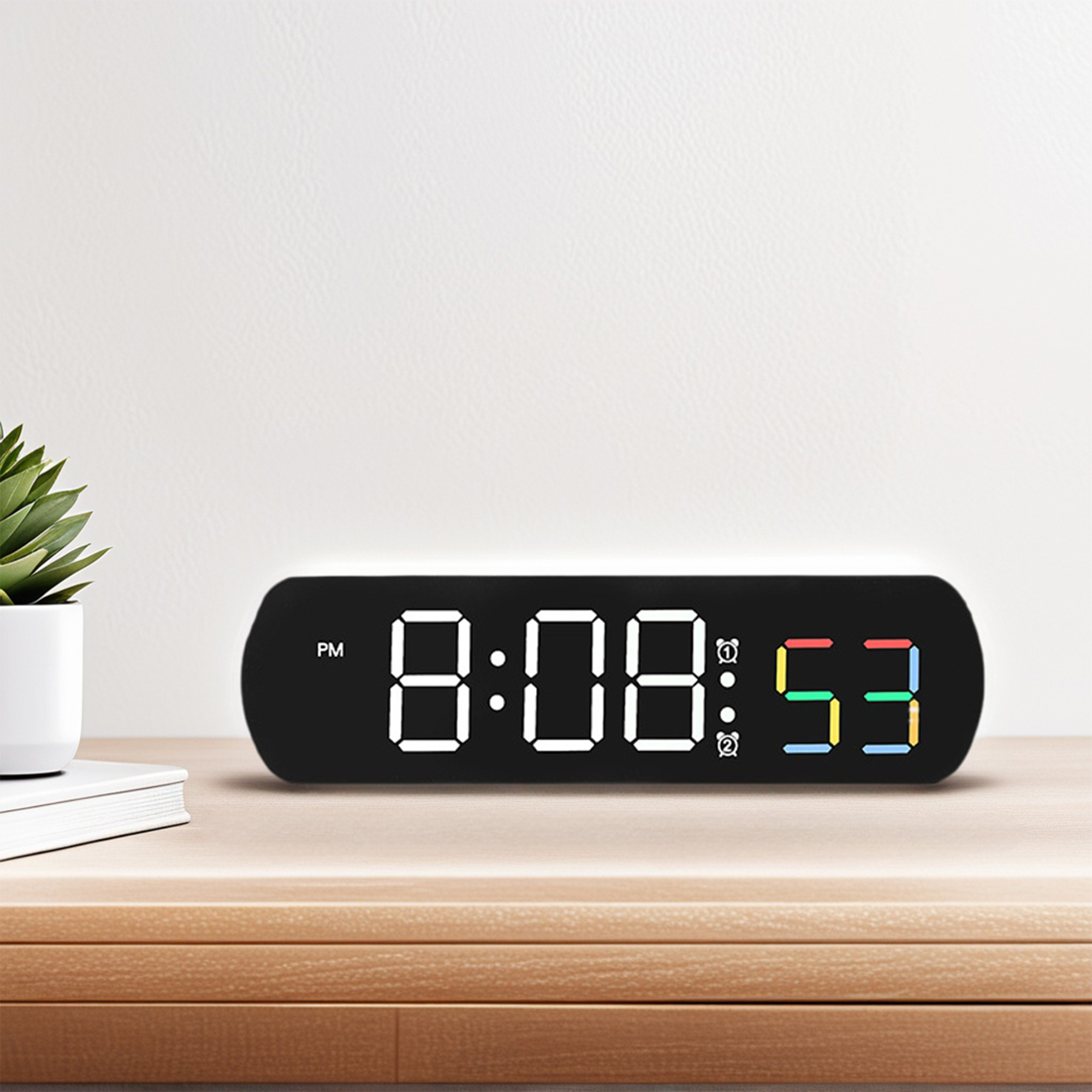 Unique Bargains Alarm Clock Black Housing With White Light 6.5"L x 1.0"W x 1.8"H