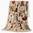 thumbnail image 2 of Festive Cats Winter Attire Watercolor Illustration Holiday, Playful Pet Portrait Pattern, Warm Flannel Blanket for Living Room and Bedroom, Cat Lovers Just Because Gift, Pet Lover Home Decor, 2 of 9