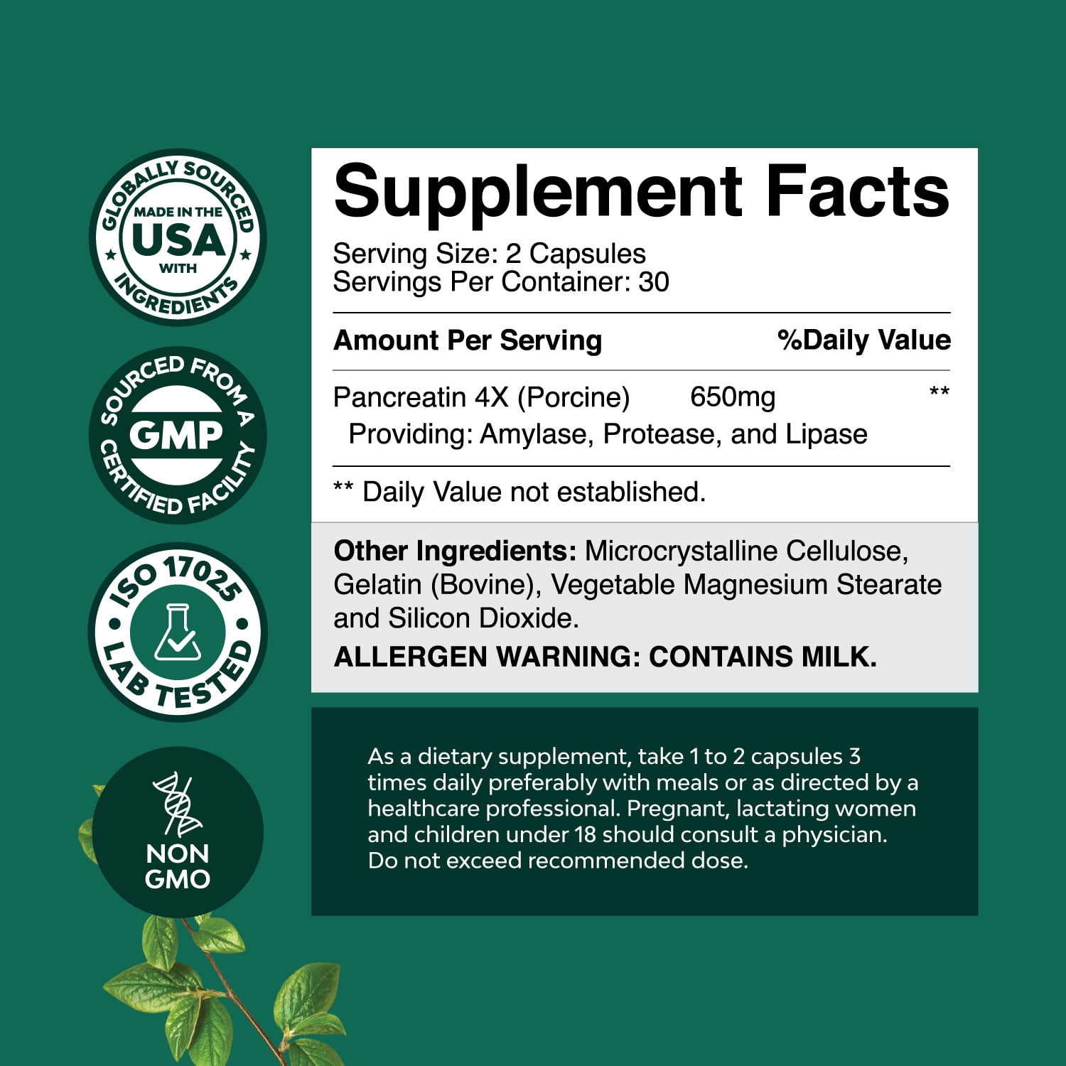 Natures Craft Pancreatic Digestive Enzymes Dietary Supplements for Digestive & Gut Health, 60 Capsules