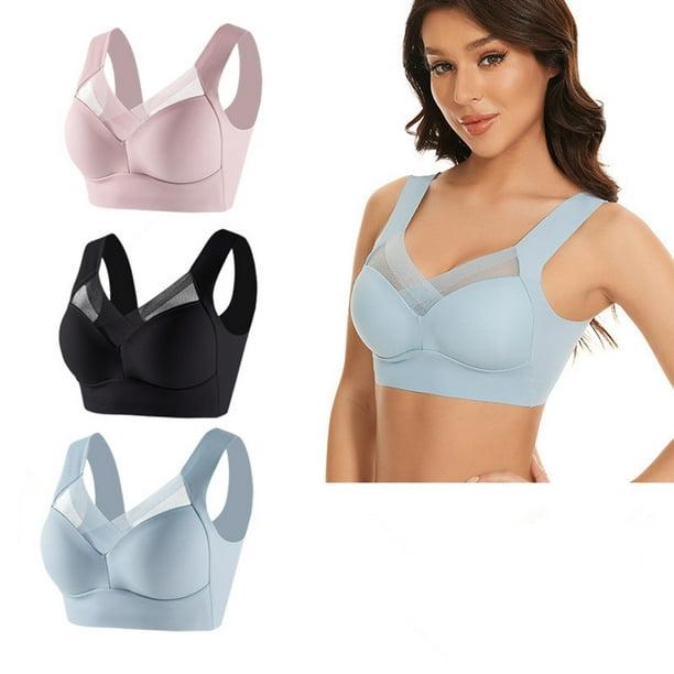 Aayomet Bras for Women No Underwire lace tank top underwear thin side fold  side breast gather adjustable bra (Light Blue, L)