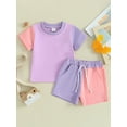 thumbnail image 2 of Bagilaanoe 2pcs Toddler Baby Boy Girl Shorts Set Contrast Color Short Sleeve T Shirt Tops + Shorts 6M 12M 18M 24M 3T Kids Casual Summer Clothes, 2 of 8