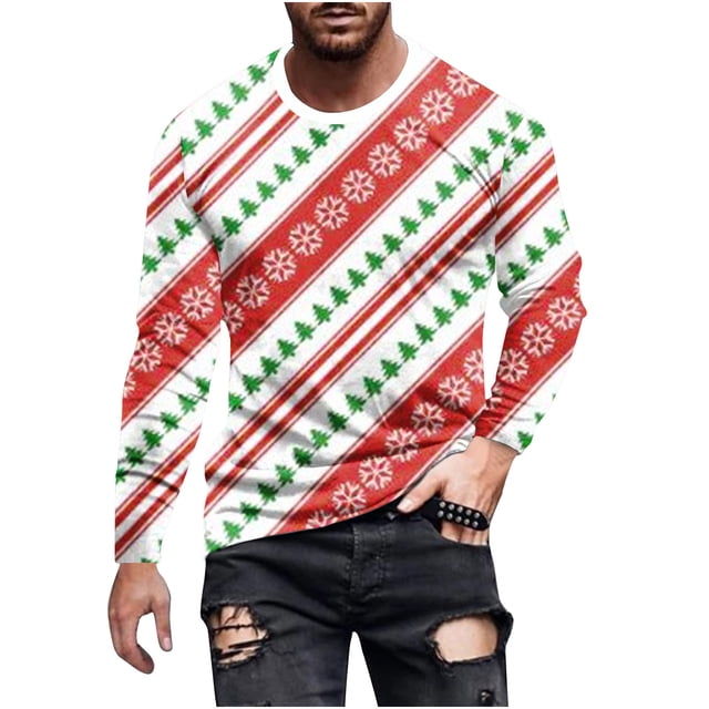 VALMASS Chandails de Noël Laids pour Hommes Col Rond Xmas Graphiques Manches Longues Blouses Grande Taille Décontracté Doux Léger Hauts (S, Rose)