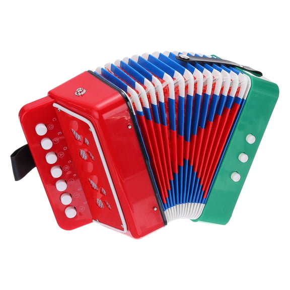Uxcell Accordion 10 Keys Button Accordion Mini Musical Instrument Gifts for Children Beginners Educational, Red Green