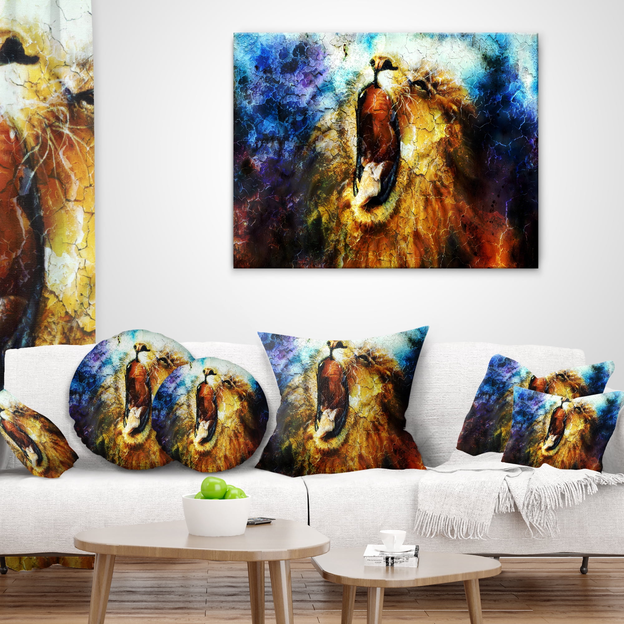Designart Mighty Lion Emerging - Animal Throw Pillow - 18x18