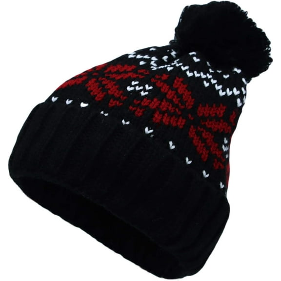 AKcxy Knit Fairs Isle Nordic Bobble Pom Beanie Hat JZP0026