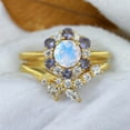 thumbnail image 2 of Natural Moonstone Engagement Ring Set Diamond Alexandrite Anniversary Ring Unique Curved Stackable Band Birthday Gift For Mom Yellow Gold Jewelry, 2 of 5