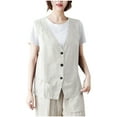 thumbnail image 2 of jjayotai Womens Cotton Linen Waistcoat, Casual Solid Vest Button Down V Neck Sleeveless Retro Cardigans Tops Beige XL, 2 of 4