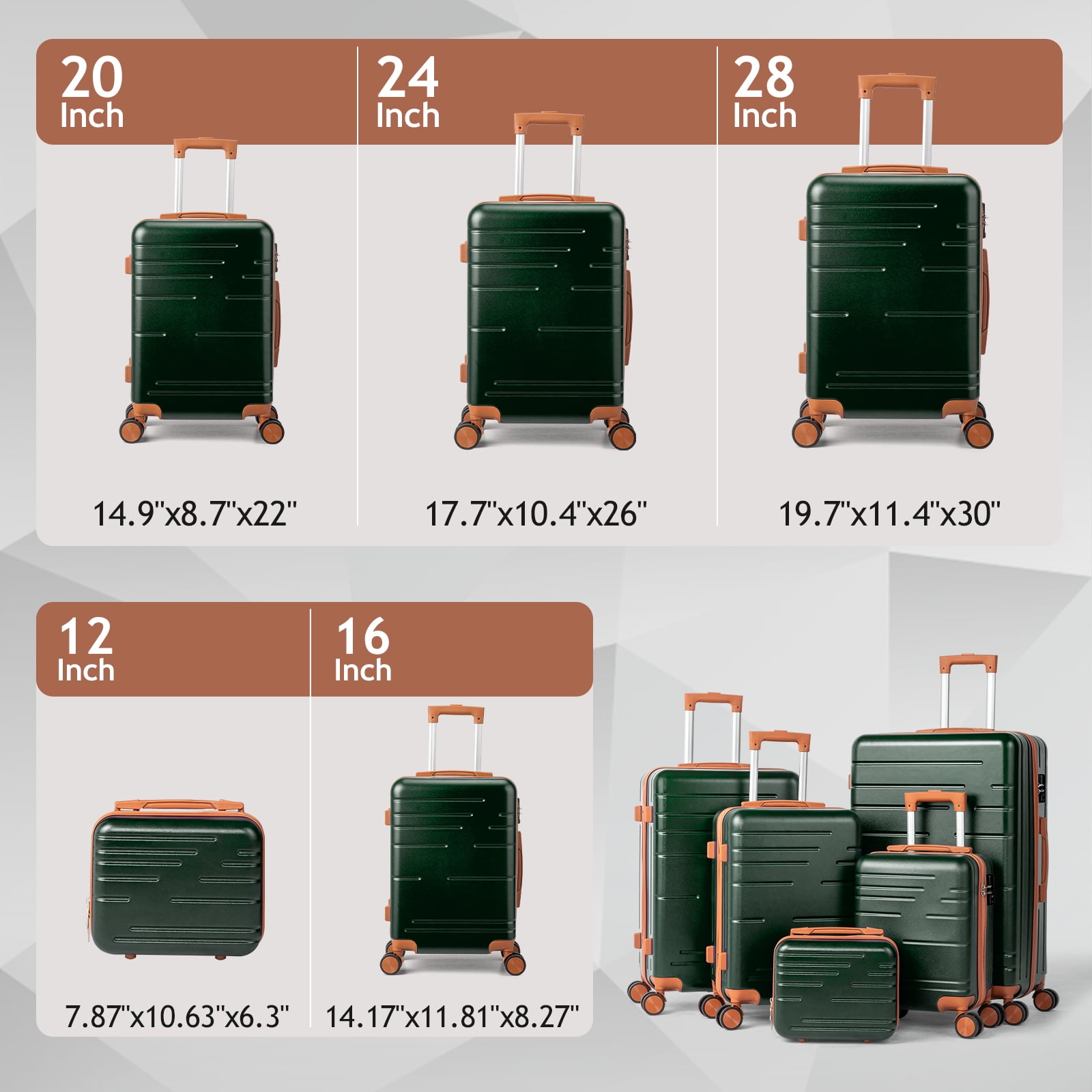 Zimtown Luggage 5 Piece Sets Suitcase ABS Hardside with Spinner Wheels and TSA Lock, Deep Green Zimtown Luggage 5 Piece Sets Suitcase ABS Hardside with Spinner Wheels and TSA Lock, Deep Green - Image 3