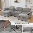thumbnail image 5 of 124'' Modular Sectional Sofa, U-Shaped Chenille Cloud Couch with Storage, 2 Ottomans, Wireless Charging, Loudspeaker, Light, 2 Cup Holders, Double Chaise Couches for Living Room, Office, Grey, 5 of 9