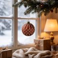 thumbnail image 2 of STPToys Christmas Decoration 8CM Electroplated Plastic Hanging Ball Ornament Copper Red With Glitter Powder Lattice Grid Pattern For Xmas Window Decor, 2 of 6