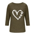 thumbnail image 4 of Women 3/4 Sleeve Sweater Tops Heart Printed Crew Neck Rib-knit Pullover Casual Tee Shirt Valentines Day Clothes (2XL, Army Green A), 4 of 5