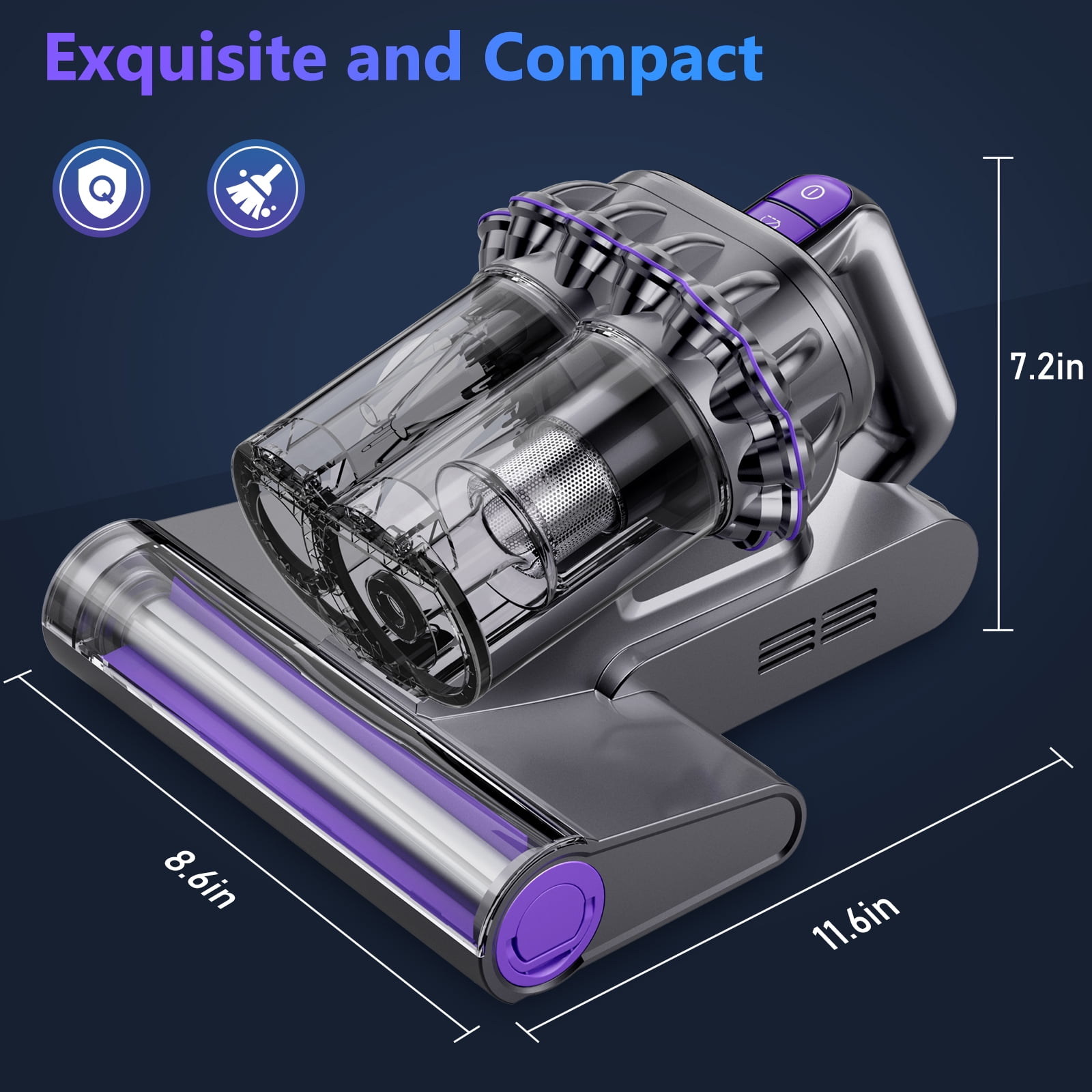 Mattress Vacuum Cleaner with Heat, 16kPa Strong Suction & HEPA Filter, Deep Cleans Dust, Particles, Pet Hair from Bed, Couch, Carpet, 500W Corded, Gray
