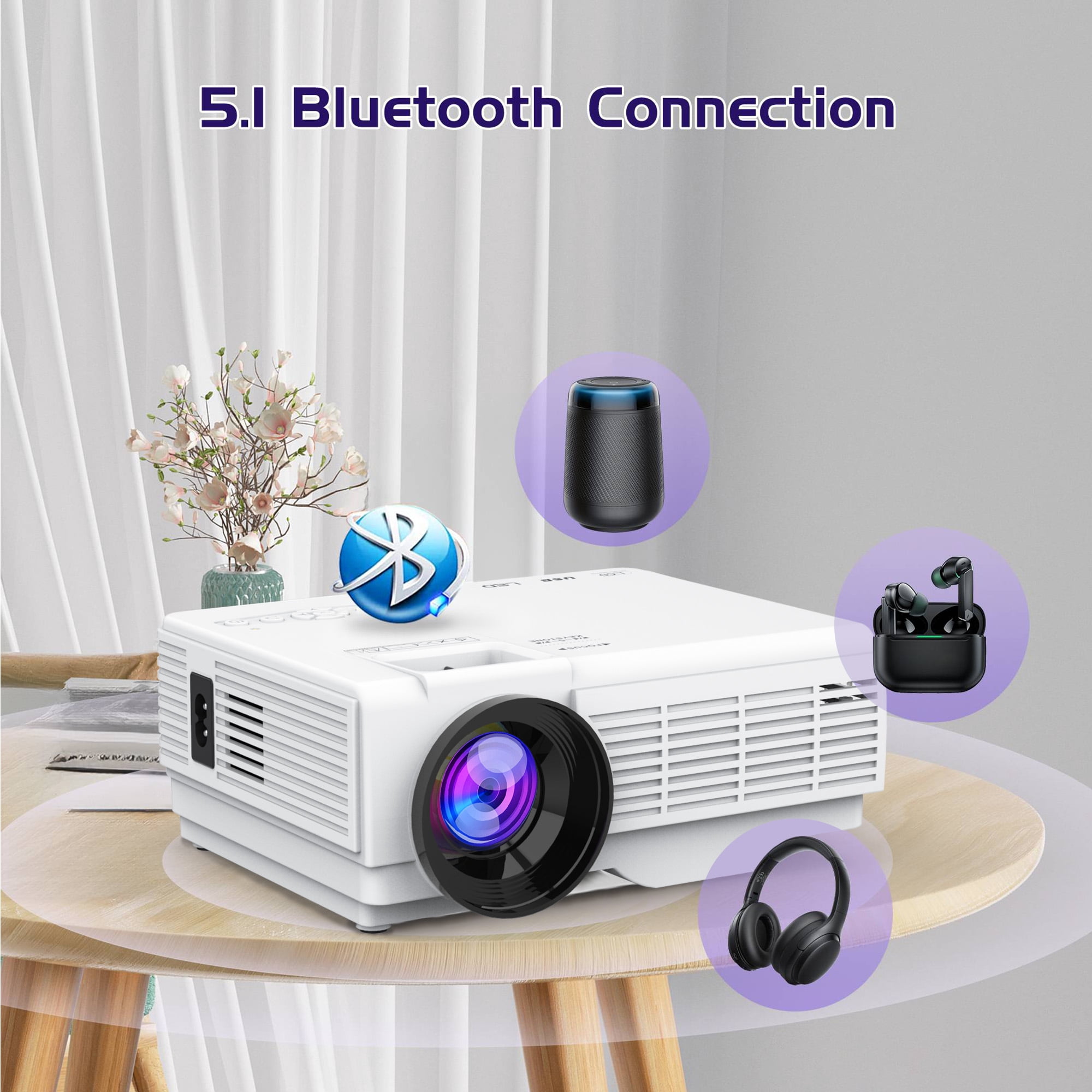 GCZ Projector with Bluetooth, Supports 1080P, Portable Home