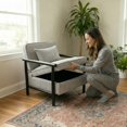 thumbnail image 3 of Leumius Storage Chair, Mid Century Modern Accent Chair with Solid Wood Frame, Upholstered Living Room Chairs with Waist Cushion, Reading Armchair for Bedroom Sunroom Grey, 3 of 9