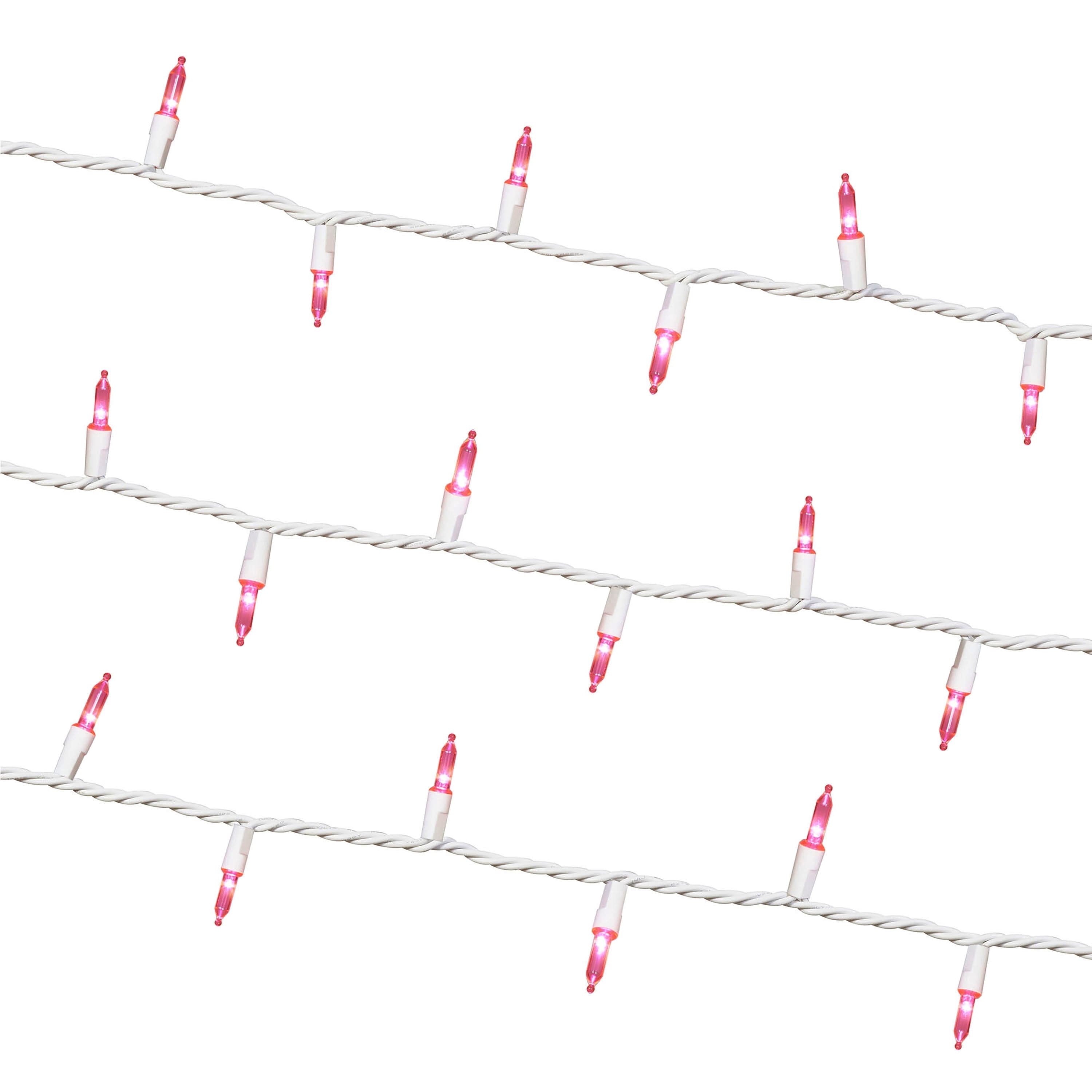 Indoor/Outdoor 50-Count LED Mini Christmas String Lights, Pink, White Wire, 9.5', by Holiday Time