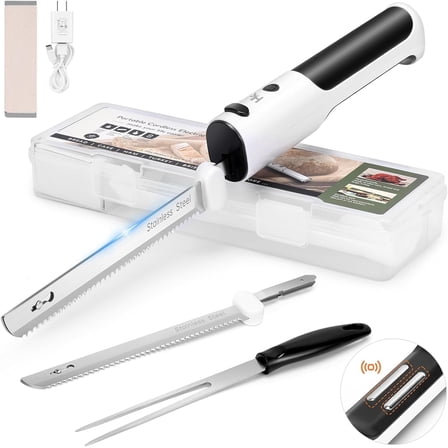 HK Cordless Electric Knife with 304 Stainless Steel Blades, Fork, Foldable Cutting Board for Carving Meats, Poultry, Bread