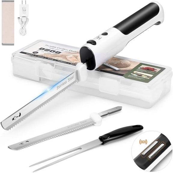 HK Cordless Electric Knife with 304 Stainless Steel Blades, Fork, Foldable Cutting Board for Carving Meats, Poultry, Bread