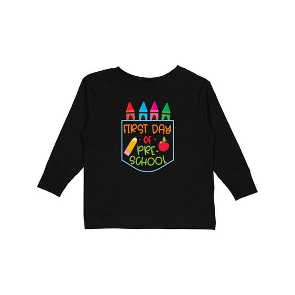 Inktastic 1st Day of Preschool Crayons and Apple Back to School Boys or Girls Long Sleeve Toddler T-Shirt