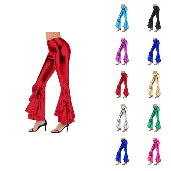 High Gloss Flared Pants Elegant Casual Trousers With Asymmetric Hem Wide Leg Bootcut Design For Stage Performance And Daily Wear