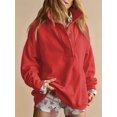 thumbnail image 3 of Sweatshirt for Women Oversized Casual Long Sleeve Button Henley Neck Pullover Tops Outfits Clothes Red S, 3 of 8