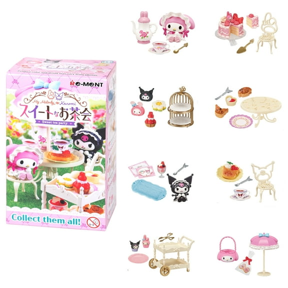 Hamee Re-Ment Hello Kitty and Friends Cute Blind Box Diorama Miniature Figure Set for Birthday Gift, Party Favor, Collectible Figurine (My Melody and Kuromi Sweet Tea Party) – 1 Pc. Mystery Set