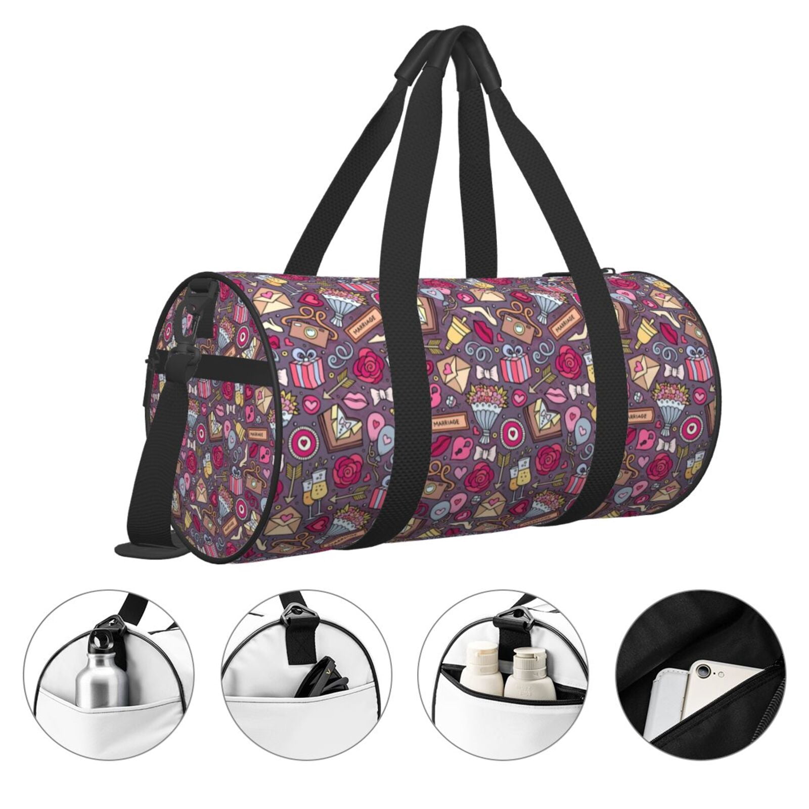 Vsdgher Doodles Wedding 45L Foldable Duffel Bag, Sports Gym Bag,Overnight Bag, Portable Weekender Bag for Airplanes