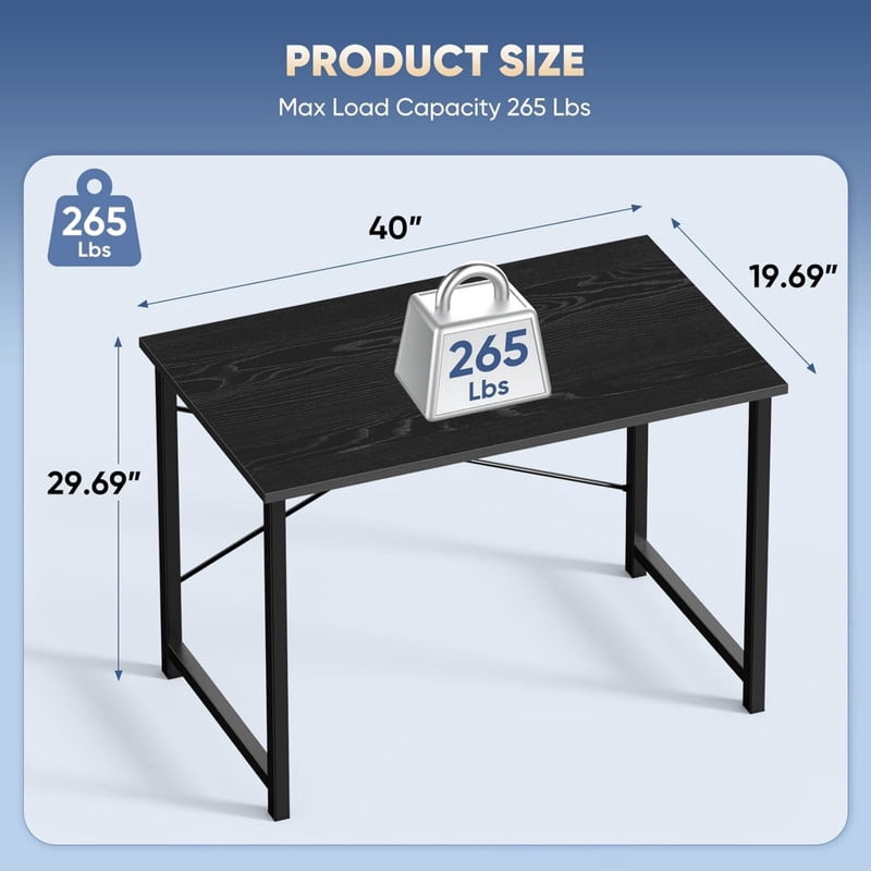 Kelno 40" Computer Desk Gaming Table Home Office Writing Study Workstation with Sturdy Metal Frame, Black