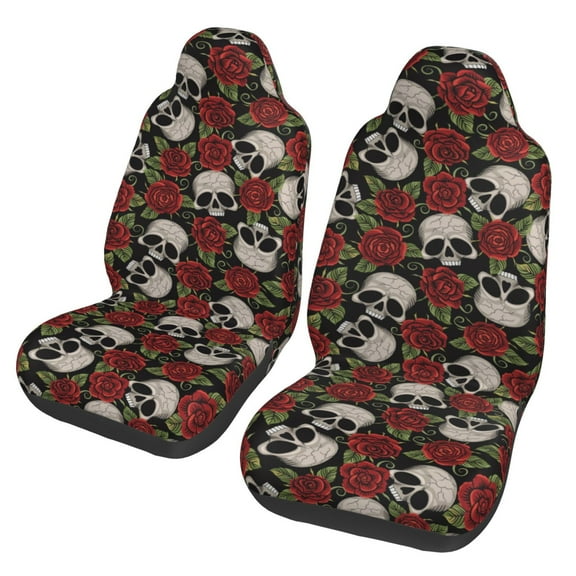 Vsdgher Red Rose Skull Automotive Seat Covers for Cars Trucks and SUVs – Car Seat Covers for Truck Seat Protectors Set of 2