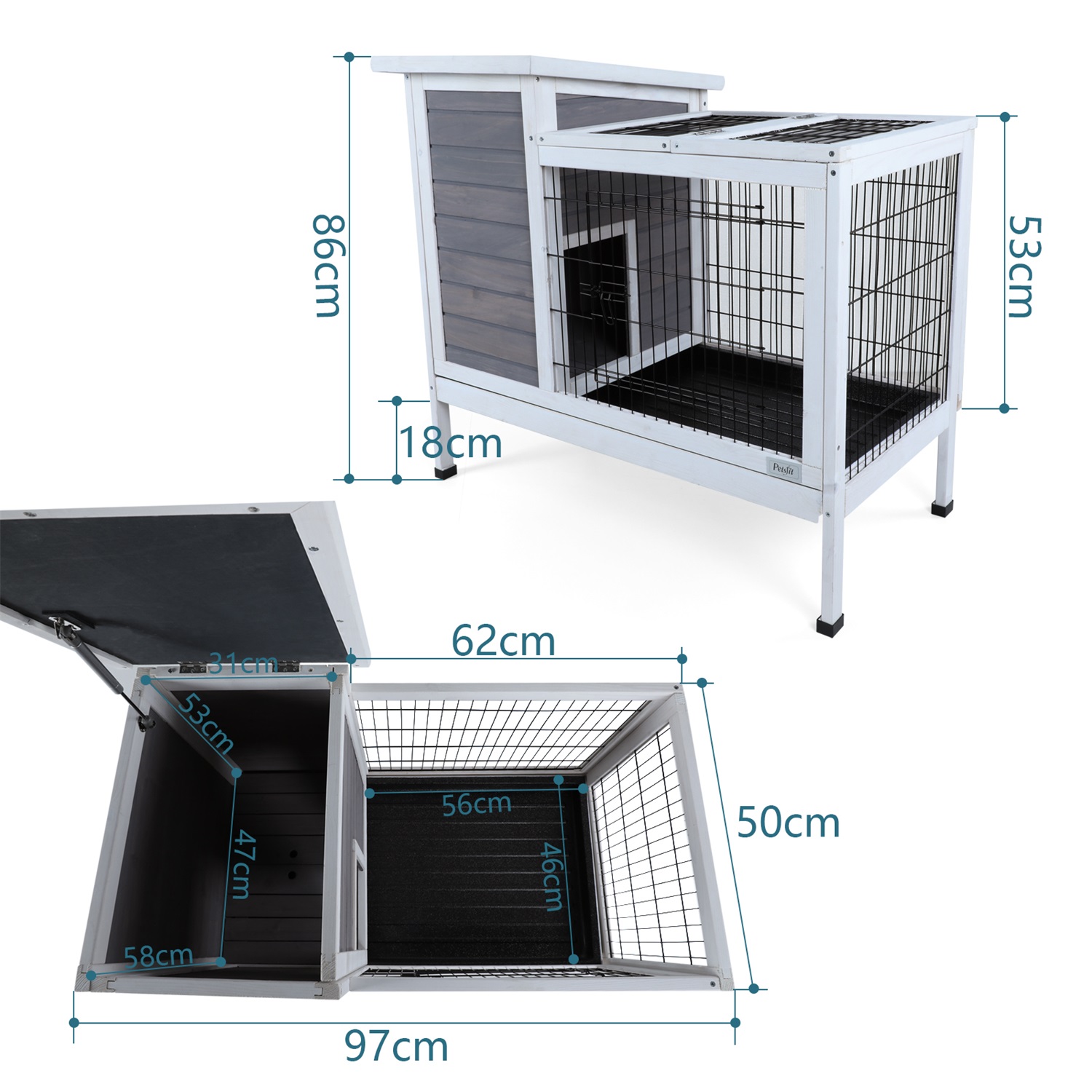 Pefilos 38" Rabbit Hutch for Indoor, Guinea Pig Cage with Pull Out Tray, Outdoor Bunny Cage, Gray Pefilos 38" Rabbit Hutch for Indoor, Guinea Pig Cage with Pull Out Tray, Outdoor Bunny Cage, Gray