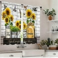 thumbnail image 3 of Rustic Sunflower Birds Kitchen Curtains 27.5W X 39L Inch 2 Panel Rod Pocket Wooden Yellow Floral Farmhouse Flower God Says You are Small Short Cafe Tier Window Drapes Bathroom Home Decor, 3 of 6