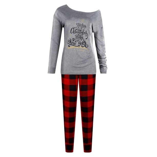 Conjunto de pijamas de algodón Feliz Navidad para mujer, ropa de dormir, pantalones largos de celosía + pijamas con estampado navideño, ropa de mujer, pijama de talla grande