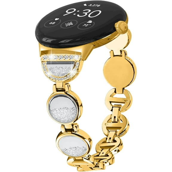 KOMI Bling Band Compatible with Google Pixel Watch 2/Pixel Watch, Replacement Diamond Jewelry Metal Wristband Sparkle Design Elegant Strap, Luxury Bracelets for Google Pixel Watch 2/Pixel Watch Gold