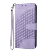 Allytech Google Pixel 6a Wallet Case, 3D Geometric Lattice PU Leather Flip Folio Stand Card Slots Hand Wrist Strap Wallet Phone Case for Google Pixel 6a, Purple