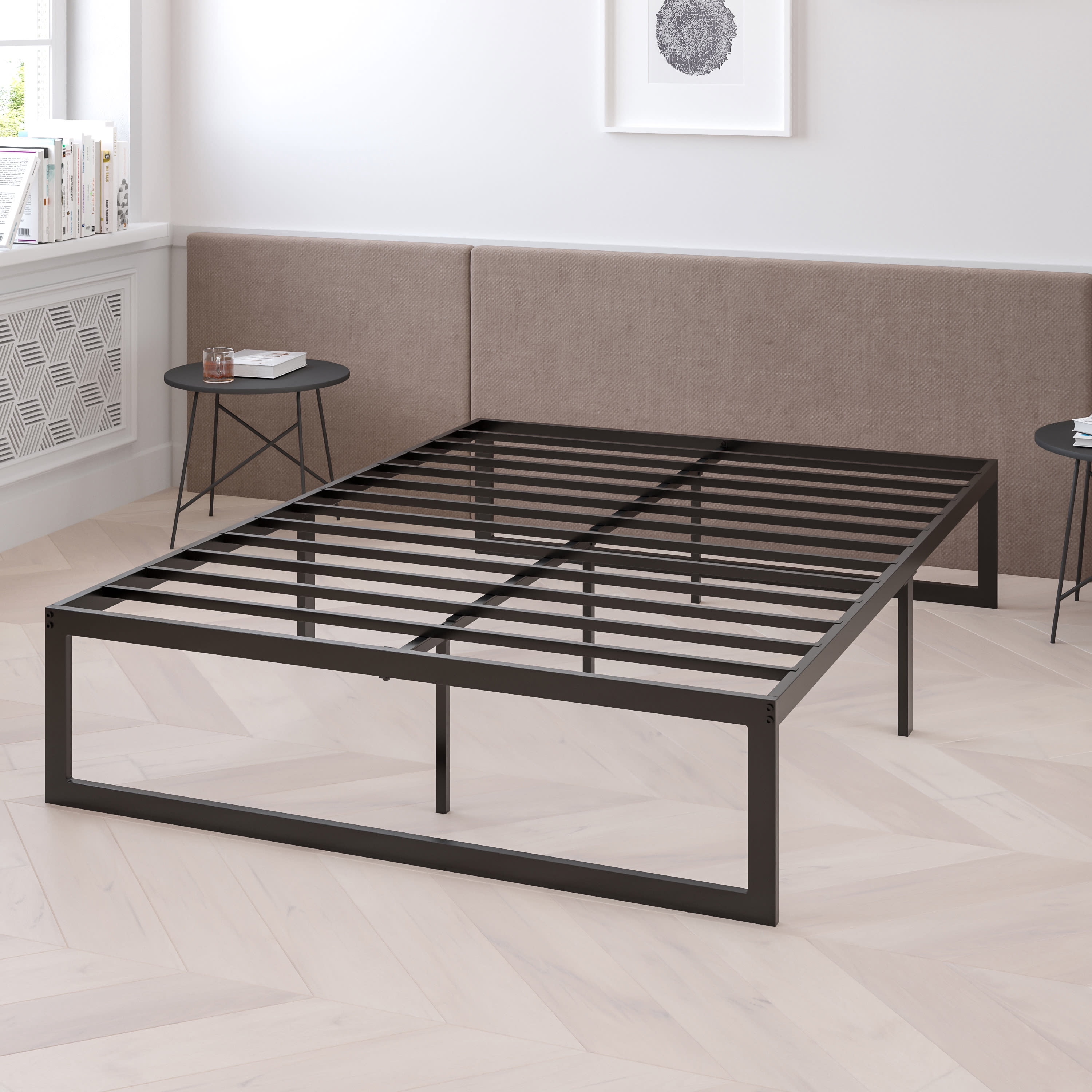 Flash Furniture Lana Full Platform Bed Frame with Steel Slat Supports, Black