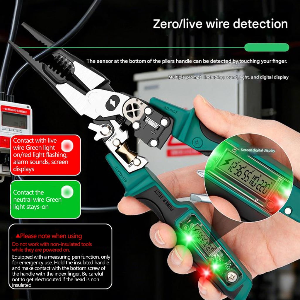 Wire Strippers with Electricity Measurement Function 8 in 1 Wire Stripping Pliers for Cutting Pulling Wires Scissors