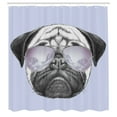 thumbnail image 2 of Ambesonne Pug Shower Curtain, Dog Portrait Sunglasses Funny, 69"Wx84"L, Lavender Ivory, 2 of 4