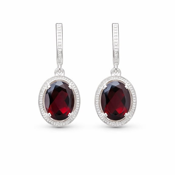 PILWALS Oval Cut Red Garnet Drop Earrings for Women, 925 Sterling Silver, Dangle Earrings, January Birthstone Jewelry